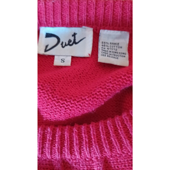 VTG DUET Women's Small Red Sweater with Flower Embroidery Contrast Details Beads - Picture 4 of 6